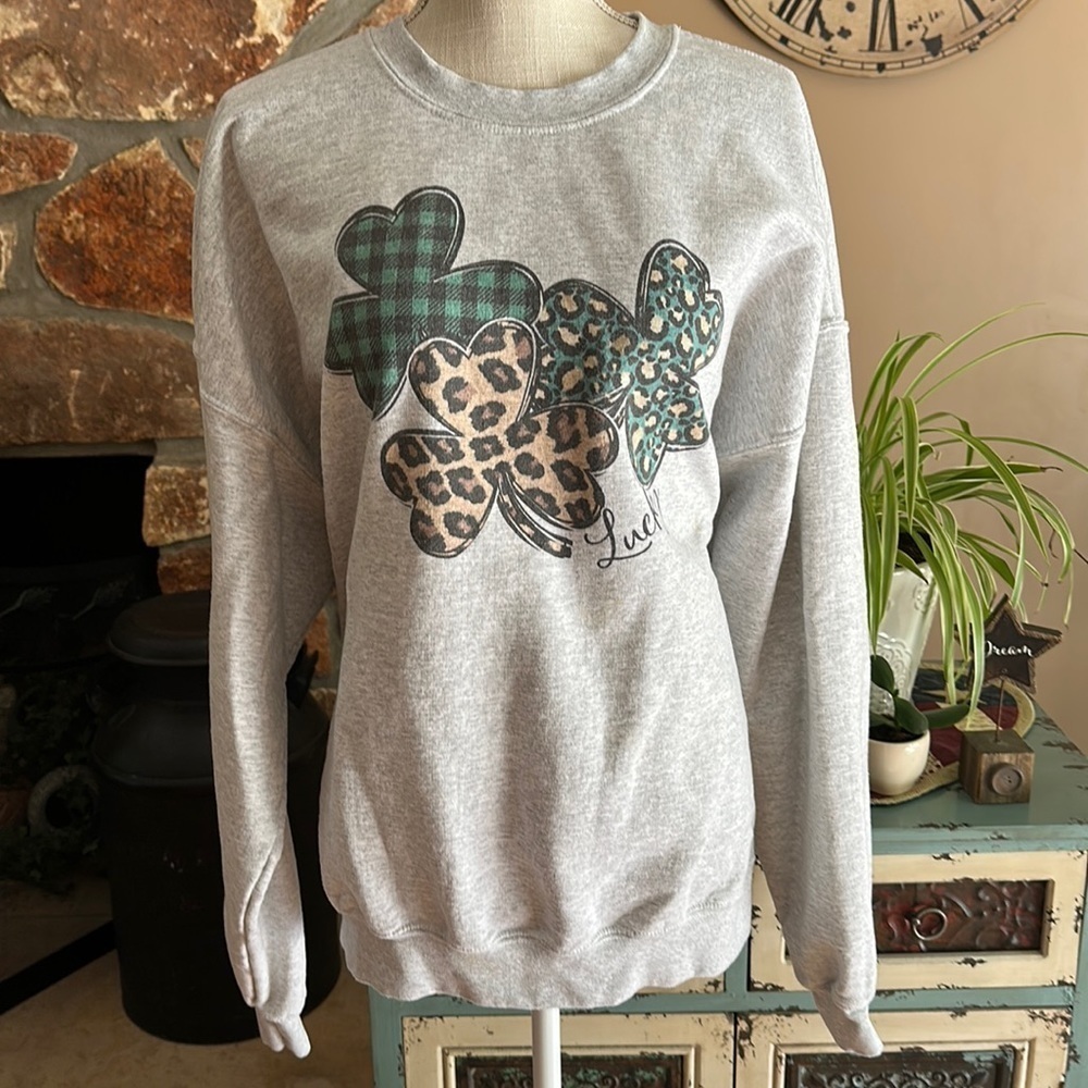 Women’s Handmade Lucky Sweatshirt Plus Size 2XL  Gray